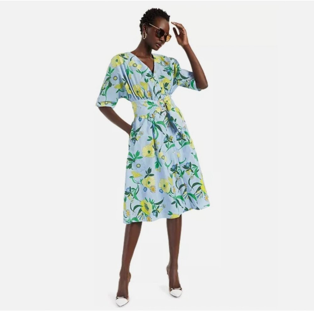 INC‎ Mabel Poplin Belted Midi Dress Floral Bouquet Wedding Guest Summer Colorful